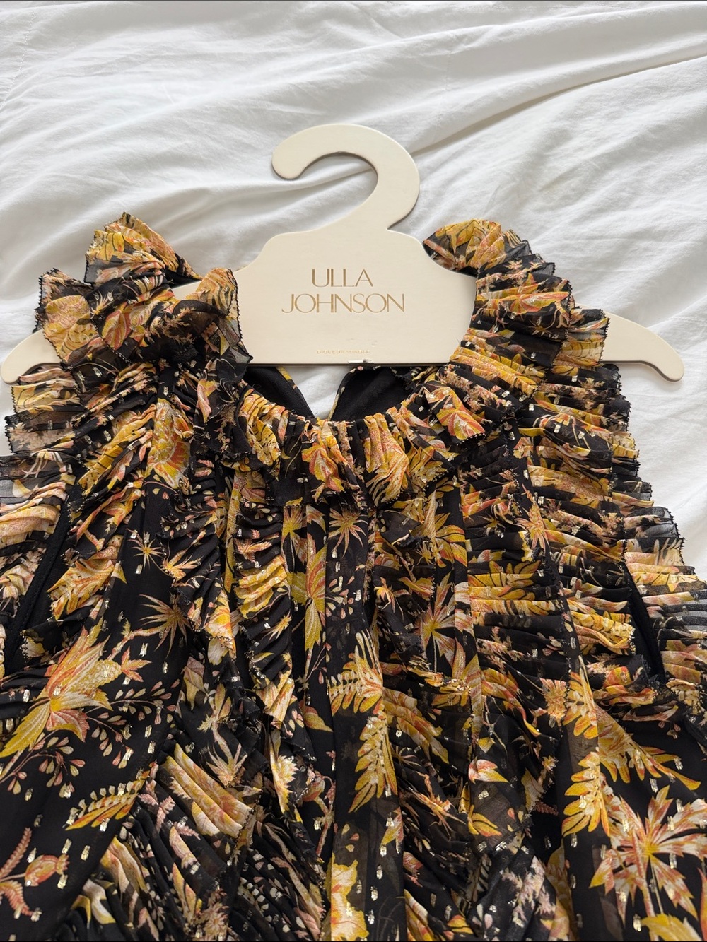 Ulla Johnson Black & Gold Floral Ruffle Dress - Picture 2 of 3